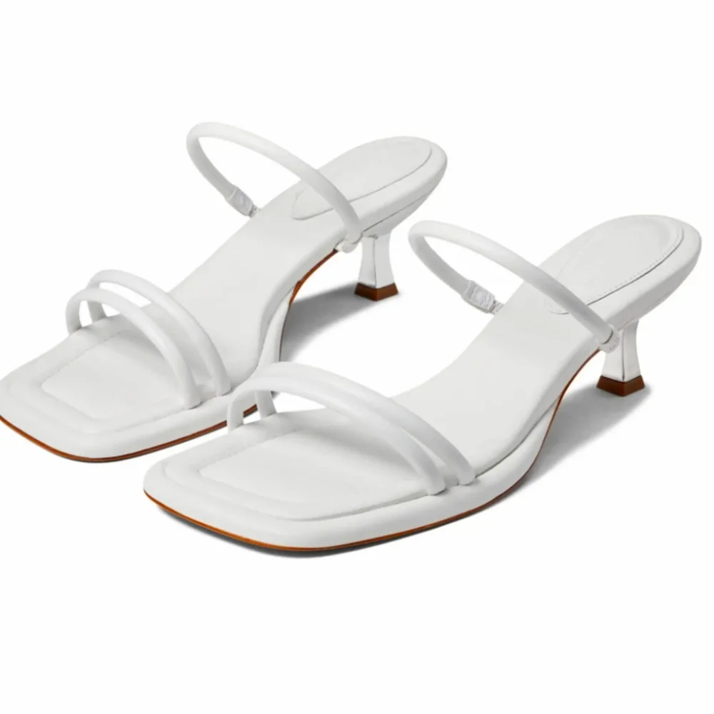 Schutz Agatha Mid White Leather Strappy Heels With Silver Heel NWT Size 7